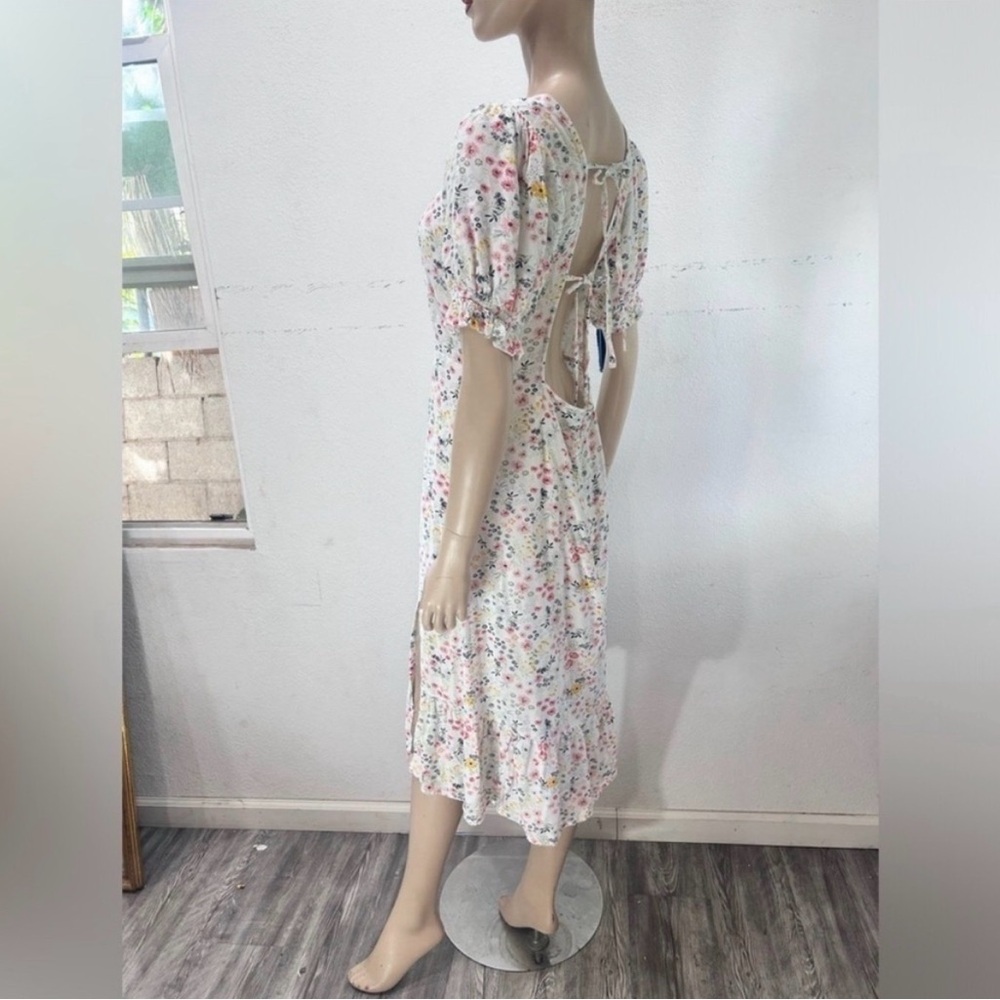 Influence Square-Neck Floral Midi Dress with Puff Sleeves - Picture 4 of 16